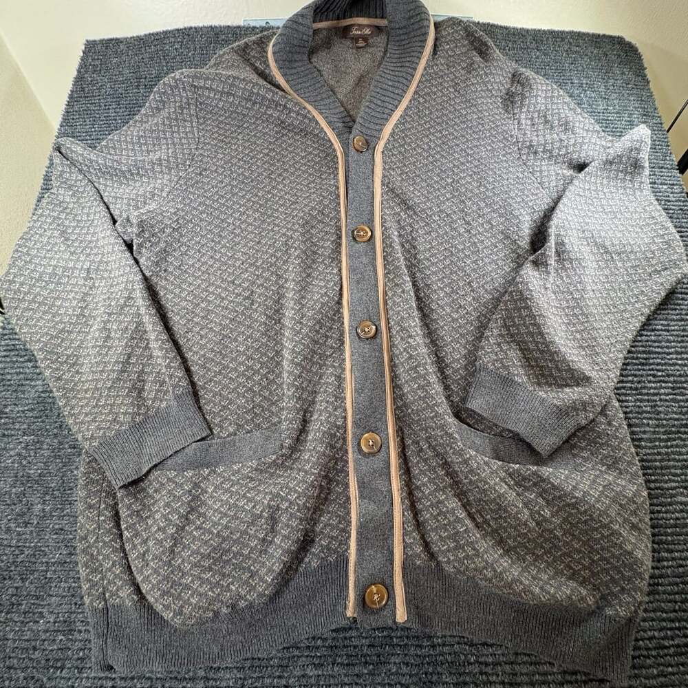 Tasso Elba Cardigan Sweater Size XL Gray Patterned Knit Shawl Collar